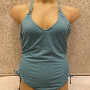 Time and Tru Dusty Green Ribbed One Piece Swimsuit